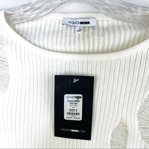 NWT Fashion Nova Alecta Ribbed Knit Skirt Set in Ivory Sz S - Picture 12 of 13